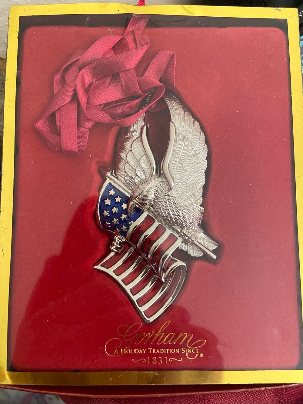 NiB GORHAM Patriotic Eagle American Flag Ornament - Picture 6 of 8